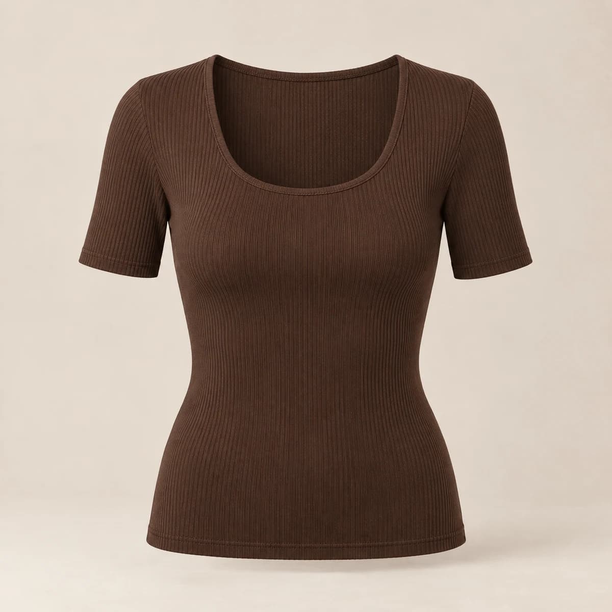 The Fitted Half-Sleeve Top in Brown